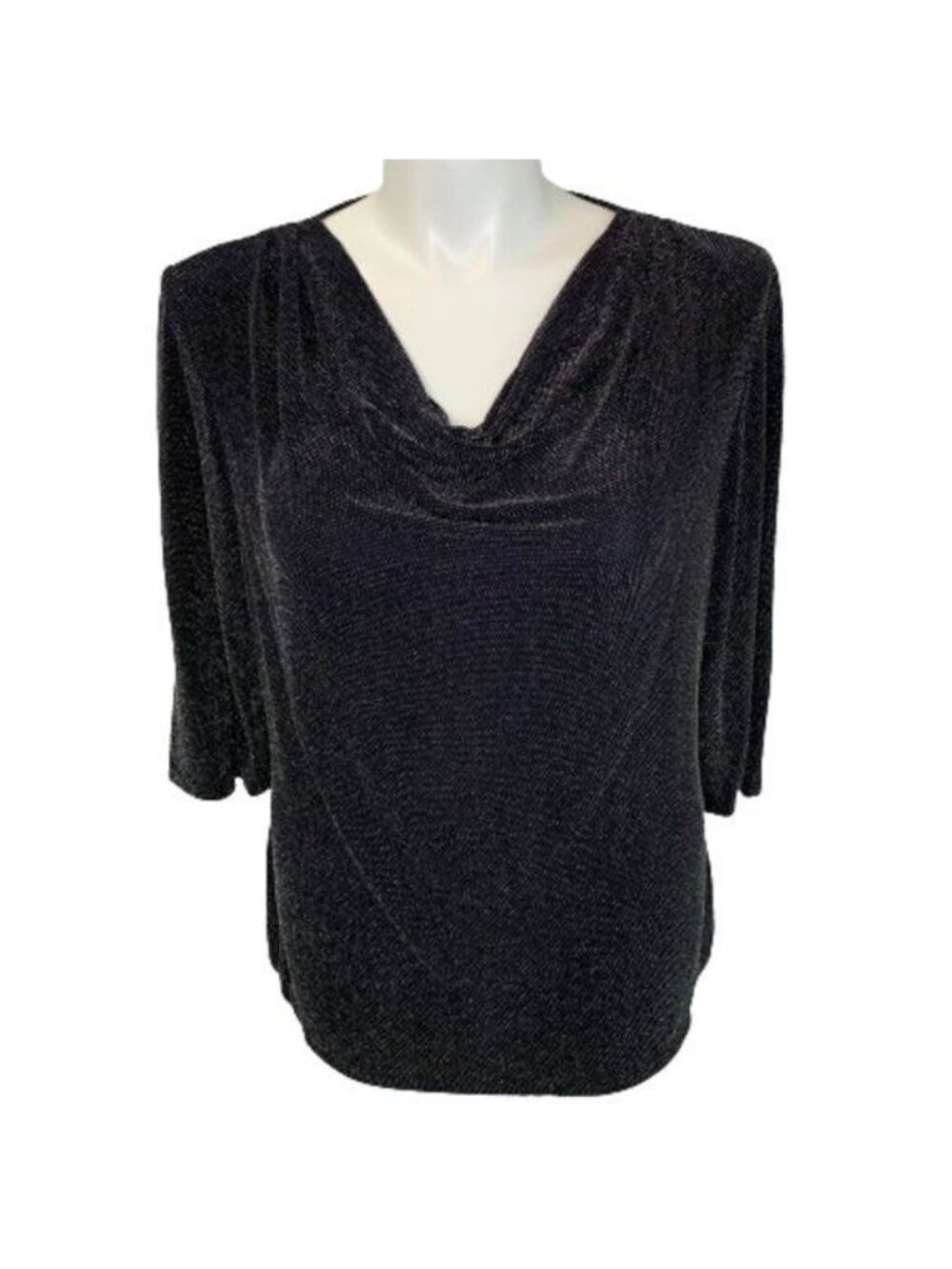 NWT JBS WOMEN BLACK W/ SILVER SPARKLE DRAPE NECK TOP 1X